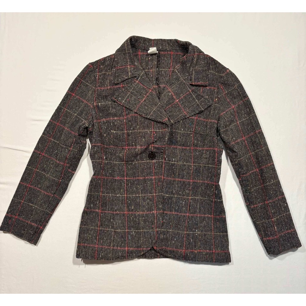 Vintage ILGWU Plaid Blazer Jacket 70s Union Made Confetti Tweed Size 14